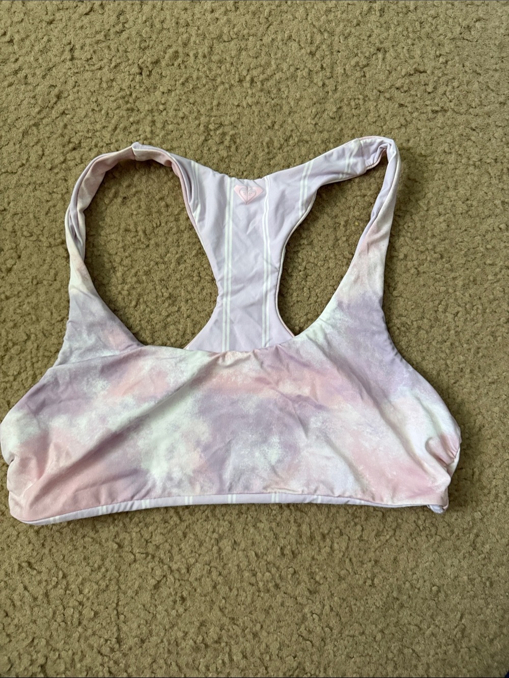 Roxy Pastel Tie-Dye Racerback Swim Sports Bra - Pink & Lavender
